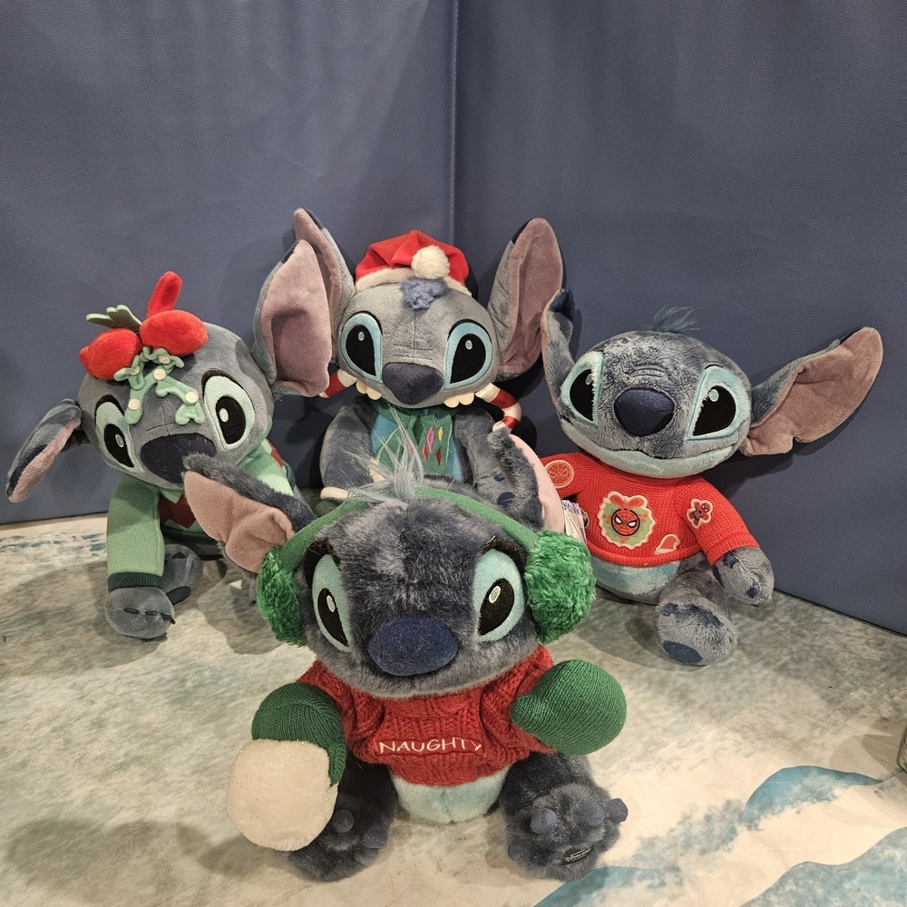 Disney Stitch Christmas Holiday Plush Bundle 4 Lilo & Stitch Santa Naughty Elf